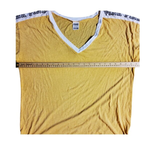PINK Victoria's Secret Boyfriend Tee Women’s Large Yellow Oversized V-Neck Top - Picture 7 of 8